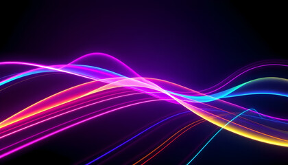Fototapeta premium Abstract image with flowing, vibrant neon-colored waves against a dark background