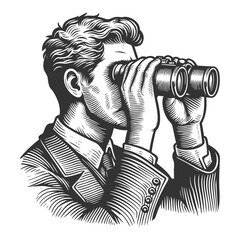 Vintage Gentleman Looking Through Binoculars