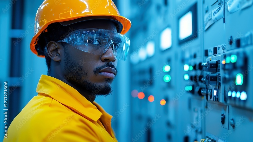 Poster diesel generator technician in backup power, skilled in generator maintenance, emergency power prepa