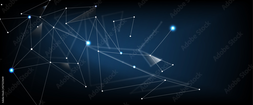 Aufkleber abstract digital network with interconnected lines and dots on a deep blue background