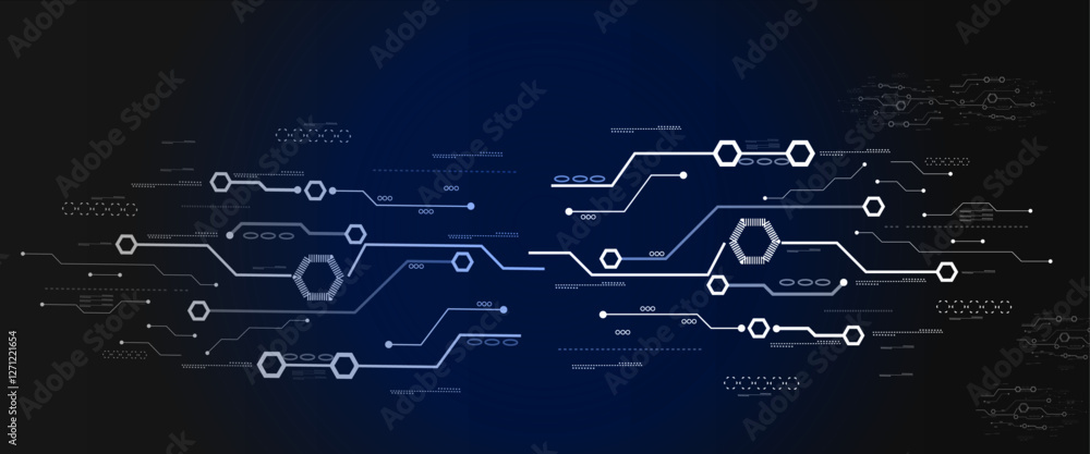 Aufkleber abstract digital network with interconnected lines and dots on a deep blue background