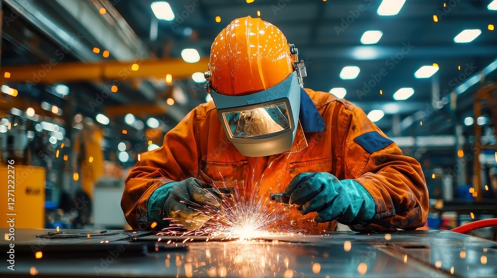 Poster fabrication technician in custom manufacturing, skilled in assembling prototypes, welding components