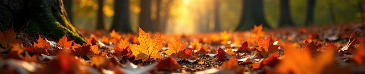 Fall maple leaves scatter on the forest floor, maple, tree, autumn