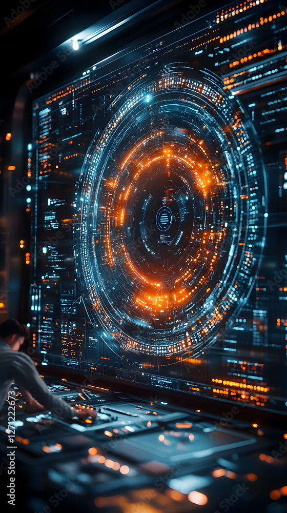 Poster futuristic control panel display with glowing circles