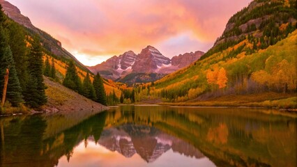 Naklejka premium Sunrise on Maroon Bells, located outside of Aspen, Colorado on a fall morning