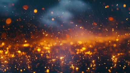 Fototapeta premium Ephemeral Symphony of Rain and Light, A Dance of Golden Particles