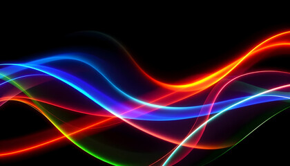 Fototapeta premium Abstract background with colorful neon waves streaking across a black backdrop, creating a modern and dynamic image