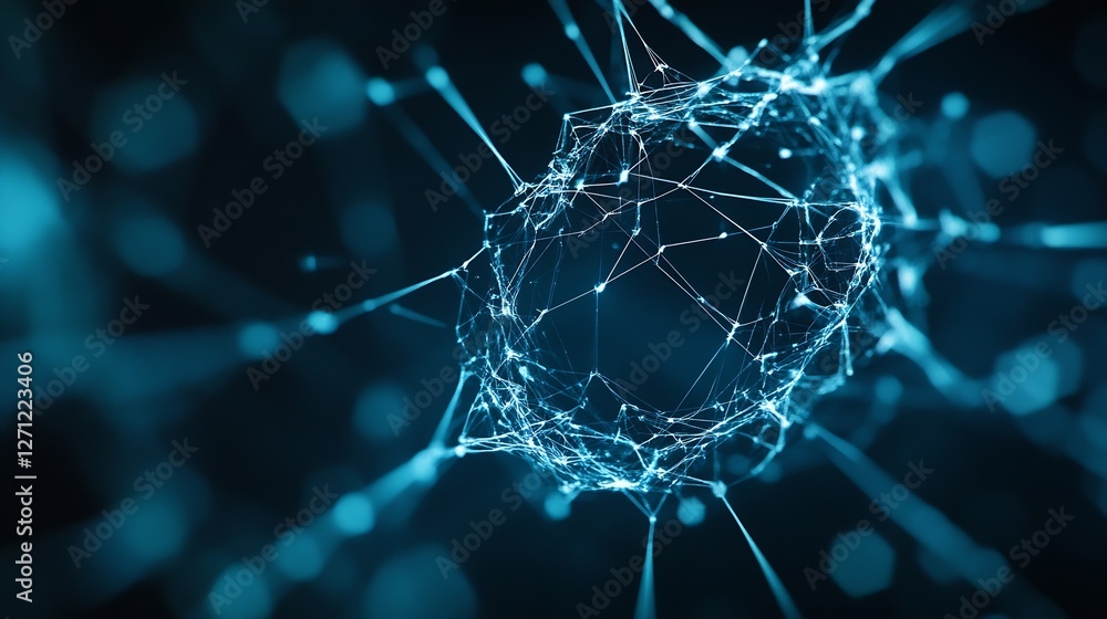 Aufkleber Abstract depiction of a glowing network structure illustrating interconnected nodes in a dark atmosphere : Generative AI