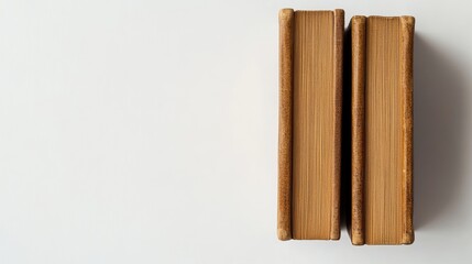 Bookends and Old Books on a White Background Top View with Copy Space