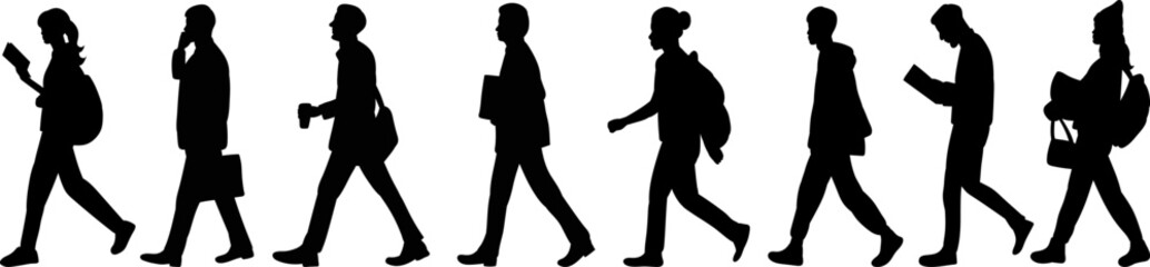 walking people set black silhouette vector