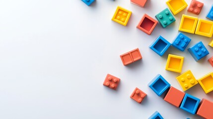 Fototapeta premium Colorful Building Blocks on a White Surface Creative Layout for Mockup