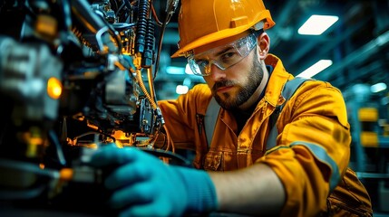 Hydraulic Technician at Work, repairing heavy machinery cylinders, enhancing hydraulic systems, maximizing fluid power efficiency in a workshop environment