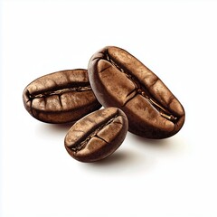 Fototapeta premium Realistic illustration of roasted coffee beans with cracks, rich brown color, detailed texture, and natural shadows on a clean white background.