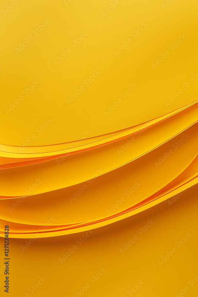 Poster vibrant yellow abstract background with layered curves creating a sense of movement and depth