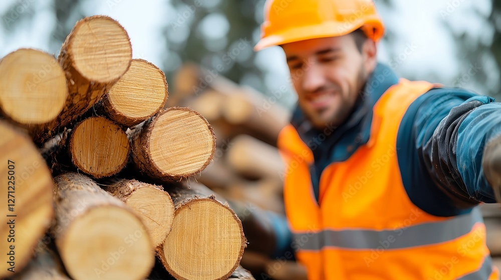 Aufkleber logging equipment operator in forestry, skilled in operating machinery, efficiently processing timbe