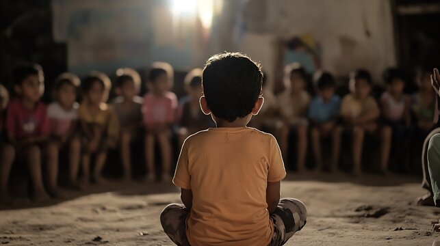 A young boy in a gathering representing the importance of community and shared experiences among children : Generative AI