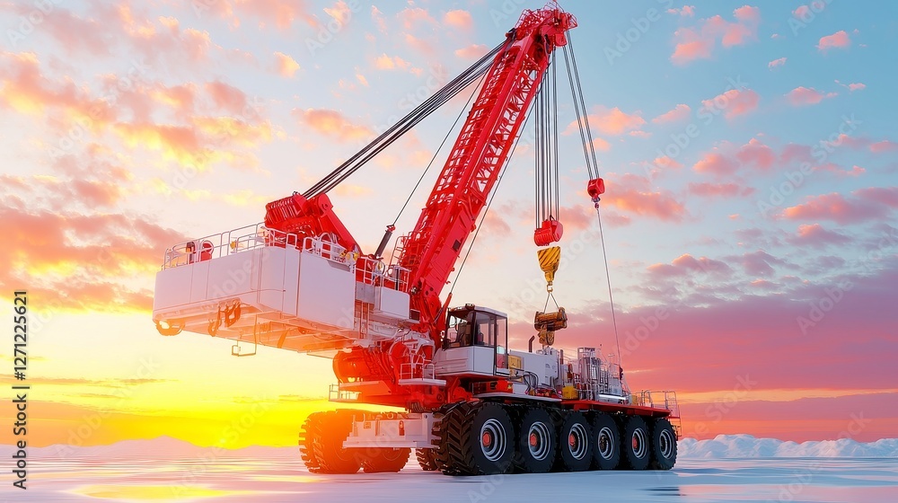 Poster mobile crane operator in heavy lifting, skilled in maneuvering heavy loads, maintaining balance, adh