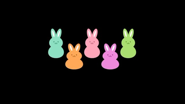 Easter bunny jumping. Colorful easter rabbits 3d animation 