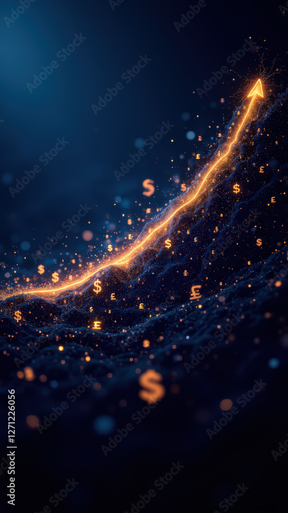 Poster dynamic gold growth graphic with text elements for digital finance content.