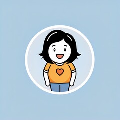Cartoon female avatar with black hair and orange shirt / Avatar femenino caricaturesco con cabello negro y camiseta naranja