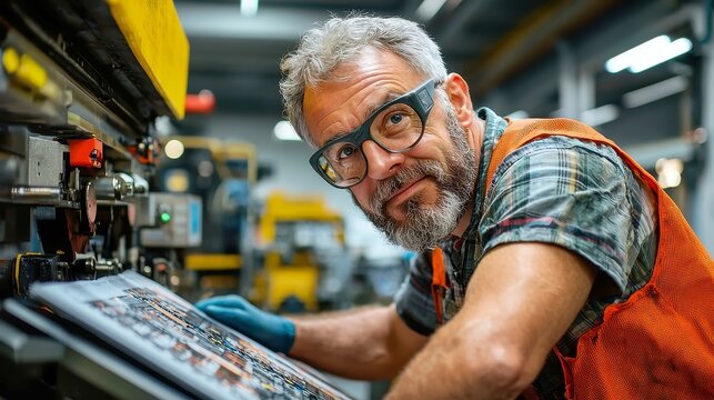 Printing Press Technician in Publishing, expertly calibrating machines, ensuring high print quality, troubleshooting issues, and maintaining efficient production workflows.