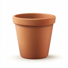 A realistic terracotta clay flower pot with a smooth surface, tapered shape, and rolled rim, isolated on a clean white background with perfect lighting.