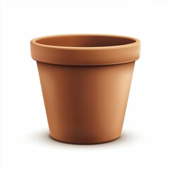 A realistic terracotta clay flower pot with a smooth surface, tapered shape, and rolled rim, isolated on a clean white background with perfect lighting.