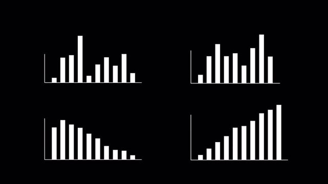 Set of Minimal Bar Charts, Financial Business Analytics, Performance, growth, loss, profit, decrease, increase, random data, motion graphic on a transparent background, alpha channel