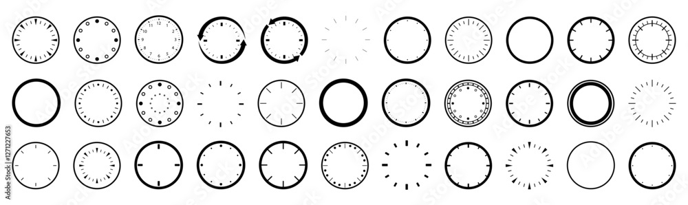 Poster Clock icon collection. Set of different time clock icon. Clock watch icon. Clock face blank isolated