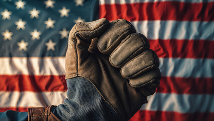 A man's hand firmly grips an American flag