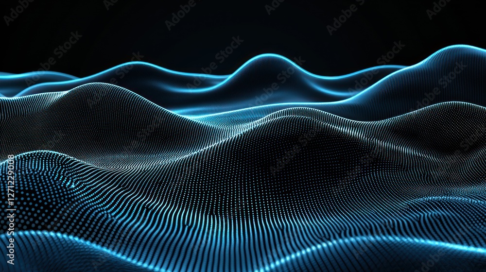 Aufkleber abstract blue digital landscape: a mesmerizing visualization of undulating data waves, creating a se
