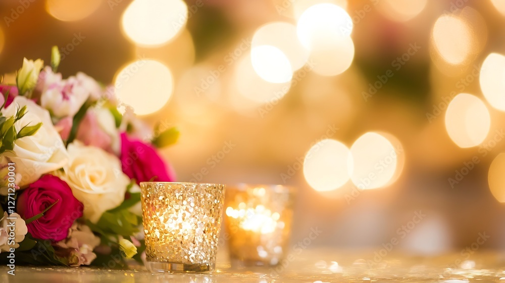 Aufkleber charming bouquet of colorful roses with warm glowing candles creating a romantic atmosphere : genera