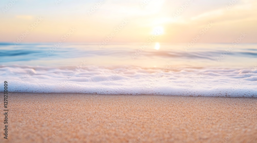 Poster beautiful serene sunset over the calm ocean waves gently lapping the sandy shore at twilight : gener