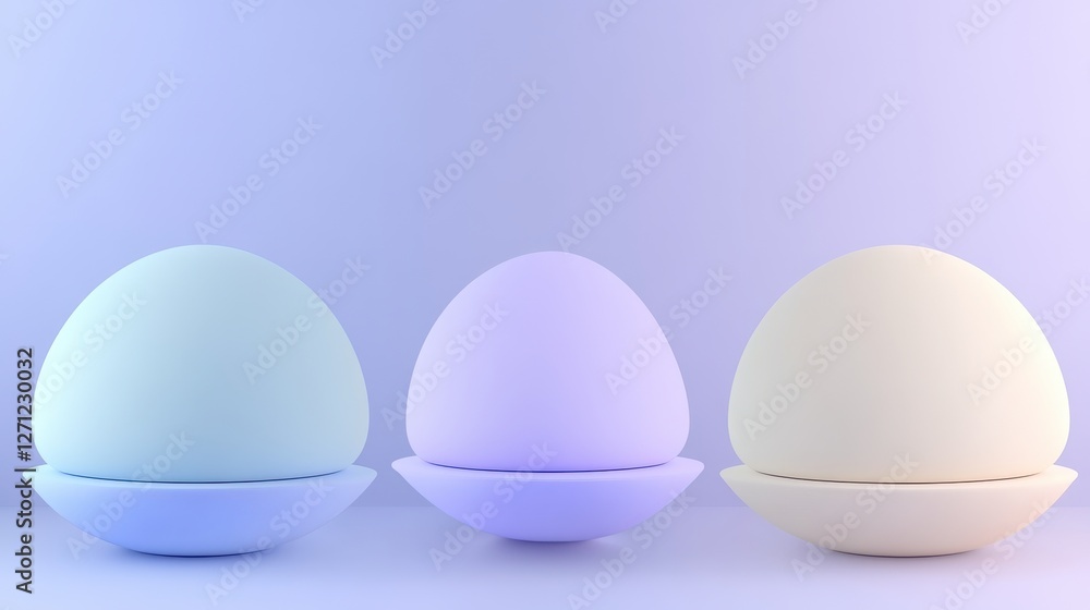 Poster minimalist egg-shaped objects in pastel tones on a gradient background