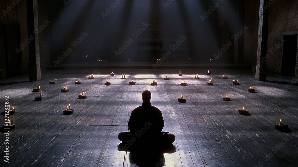 Aufkleber contemplative meditation in a dark room illuminated by candlelight : generative ai
