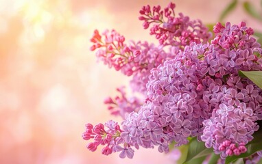 Obraz premium A bouquet of fragrant lilacs on a pale peach background