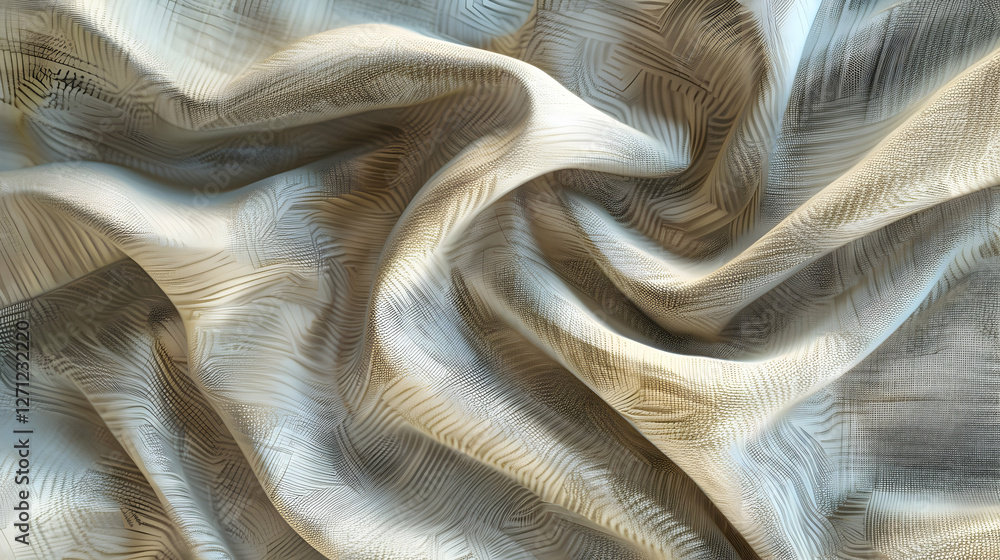 Poster close-up view of elegantly draped fabric showcasing intricate textures and patterns, ideal for desig