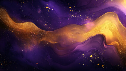 Obraz premium Elegant Abstract Purple and Yellow Marble Background with Fluid Swirls and Glitter Effect