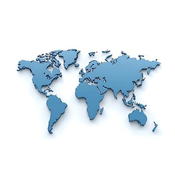Fototapeta A blue world map with a 3D perspective, isolated on a white background.
