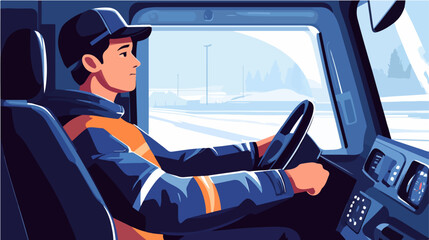 Illustration of a truck driver. Trucker. Man behind the wheel. Driver.