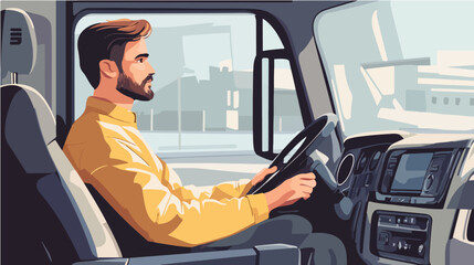 Illustration of a truck driver. Trucker. Man behind the wheel. Driver.