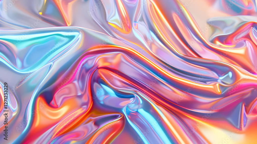 Poster colorful abstract waves of shiny fabric create a vibrant and dynamic visual experience