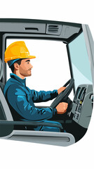 Illustration of a truck driver. Trucker. Man behind the wheel. Driver.
