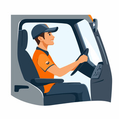 Illustration of a truck driver. Trucker. Man behind the wheel. Driver.