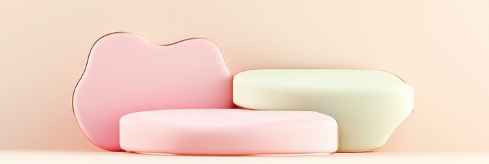 Minimalistic soft pink and mint abstract geometric shapes in pastel tones