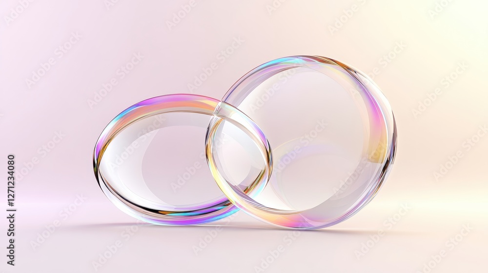 Poster abstract image of transparent overlapping iridescent rings on gradient background