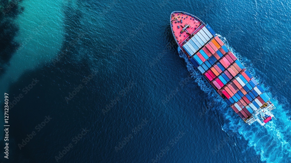 Poster aerial view of a container ship navigating calm waters