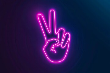 Neon light glow effect. Middle finger hand line icon. Palm gesture symbol.