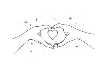 Love line icon. Heart between two hands illustration isolated on white.