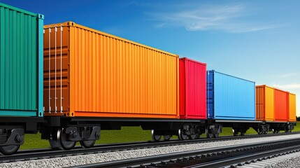Fototapeta premium Colorful Shipping Containers on a Train